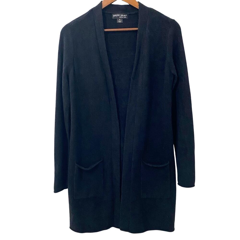 Barefoot Dreams CozyChic Lite Black Cardigan Wrap Sweater M Open Front